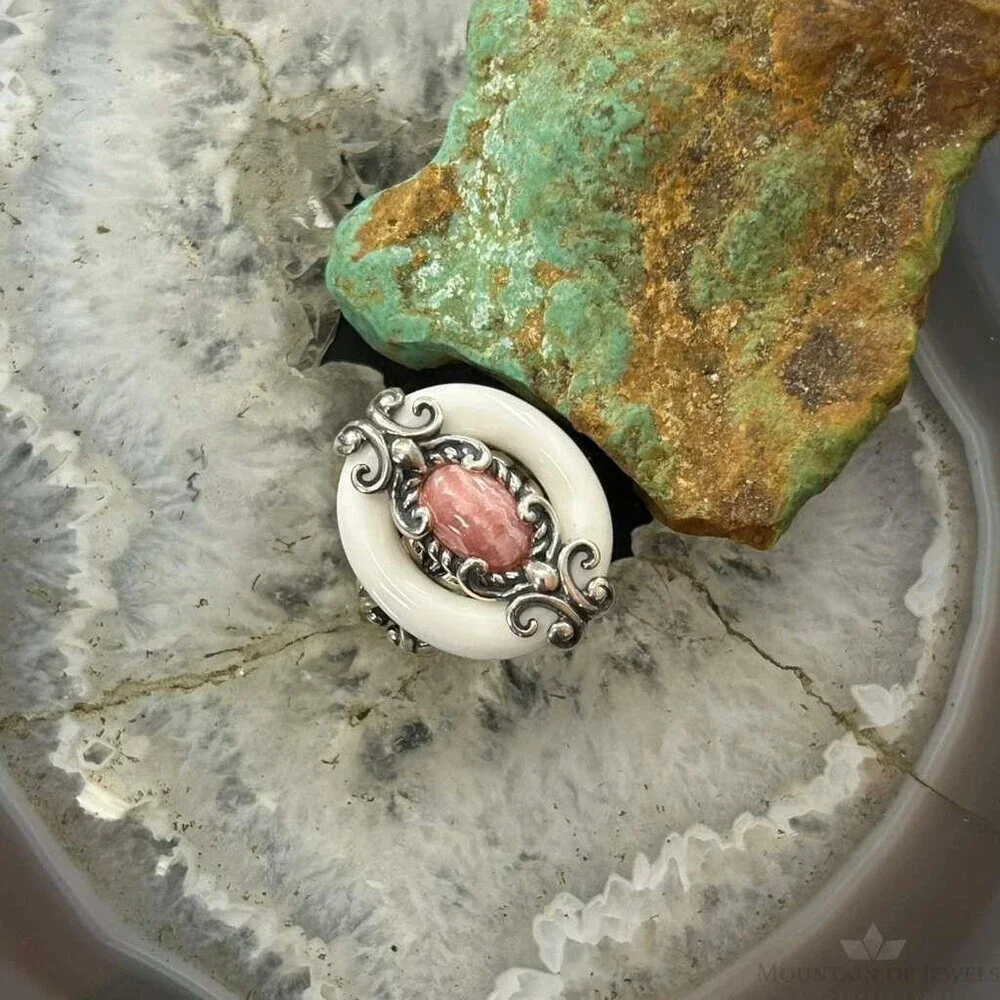Carolyn Pollack Sterling White Agate & Rhodochrosite Ring Size 5.25 For Women